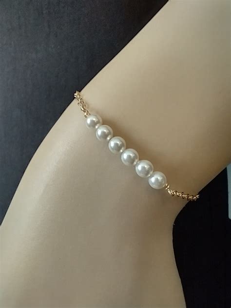 Gold Pearl Bracelet 14k Gold Filled Dainty Petite Pearls Gold Etsy