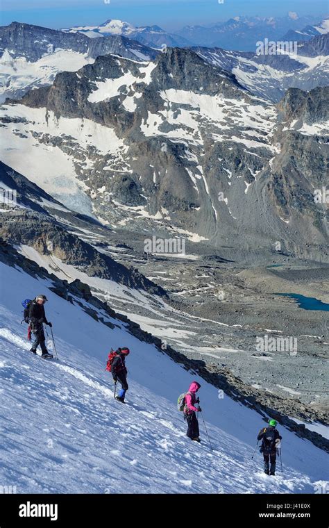 Several Persons Descending On Glacier From Gran Paradiso Gran Paradiso Gran Paradiso