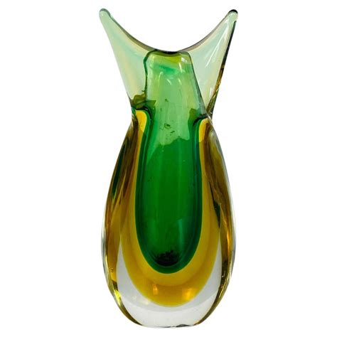 Mid Century Modern Tall Tri Colored Murano Glass Art Vase 1970s Italy Green Blue At 1stdibs