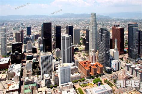 Aerial Of The Downtown Los Angeles Skyline Stock Photo Picture And