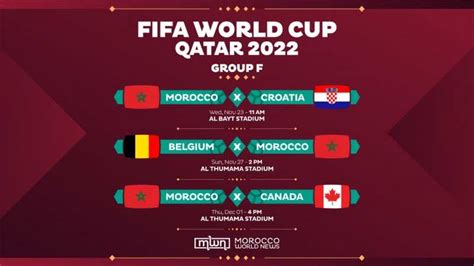 Group F Morocco’s Fixtures At Fifa World Cup Qatar 2022