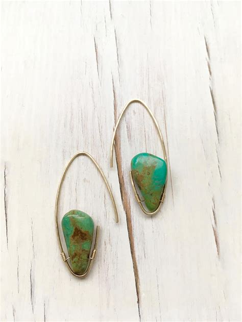Turquoise Earring Turquoise Tear Hoop Modern Turquoise Tear Etsy