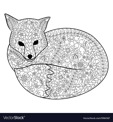 Fox Coloring Book For Adults Royalty Free Vector Image