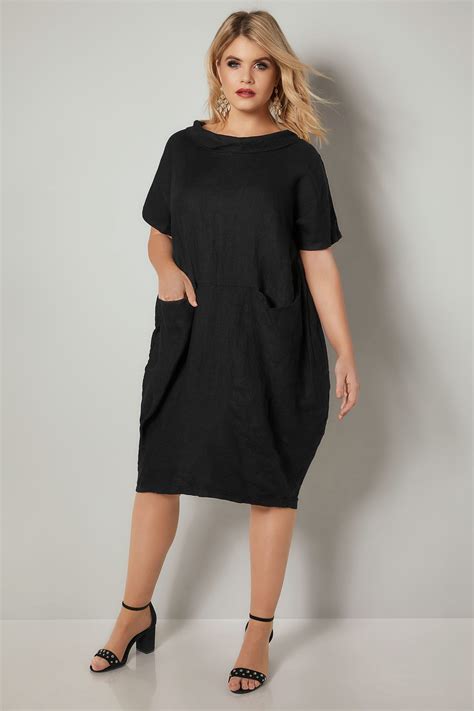 Paprika Black Oversized Dress With Front Pockets Plus Size 16 To 24