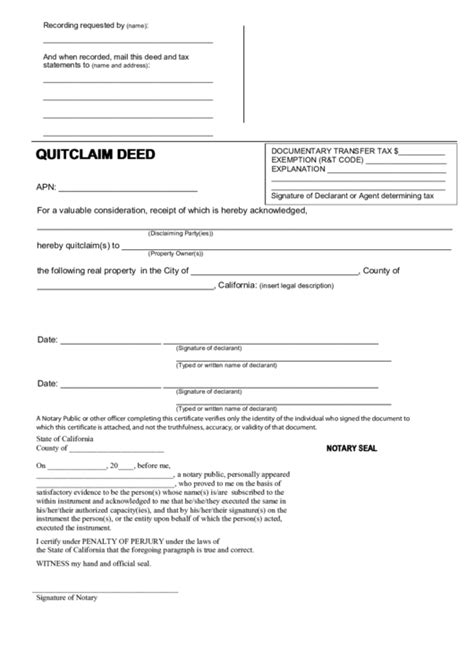 Fillable Form Quitclaim Deed State Of California Printable Pdf Download Countyforms Com