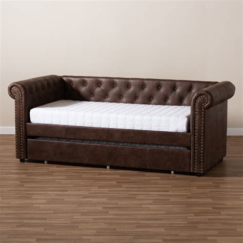 Mabelle Button Tufted Faux Leather Sofa Daybed Bed Frame With Pull Out