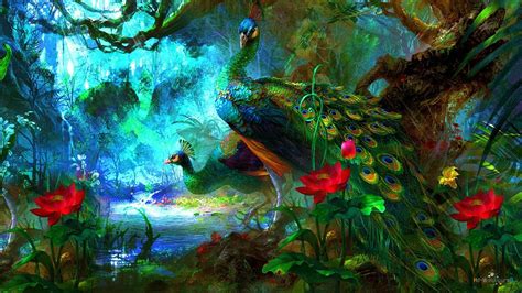 Peacocks in Enchanted Forest Art - ID: 91013