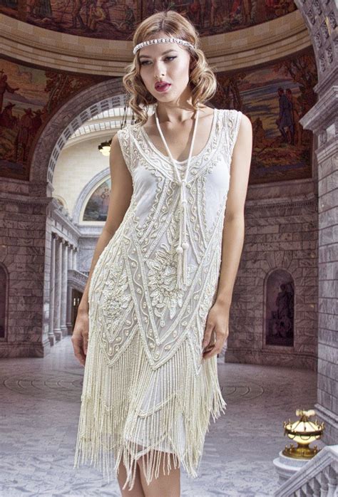 S Vintage Flapper Beaded Fringe Gatsby Wedding Bridal Gown Cut Out Back The Icon Bone