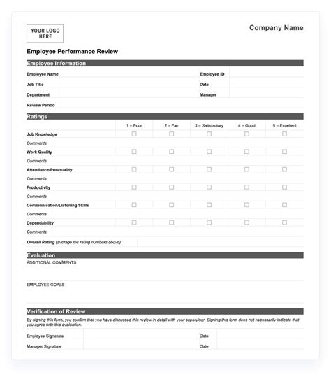 Printable Simple Performance Review Template Printable Form