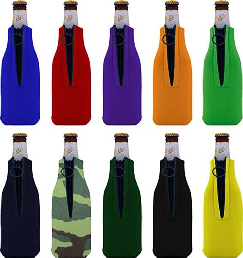 Blank Soft Foam Zipper Beer Bottle Coolie Variety Color 10 Pack