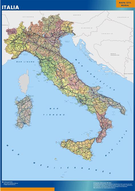 Mapa De Italia Político De Carreteras Para Pared