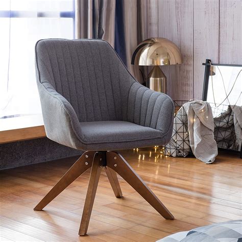 Art Leon Mid Century Modern Swivel Accent Chair Elegant Grey With Wood