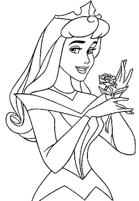 Disney princesses, a walt disney creation, features 11 princesses namely snow white, cinderella, aurora, jasmine, merida, pocahontas, ariel, belle, mulan, tiana and rapunzel. Princess Aurora Holding a Rose in Sleeping Beauty Coloring ...