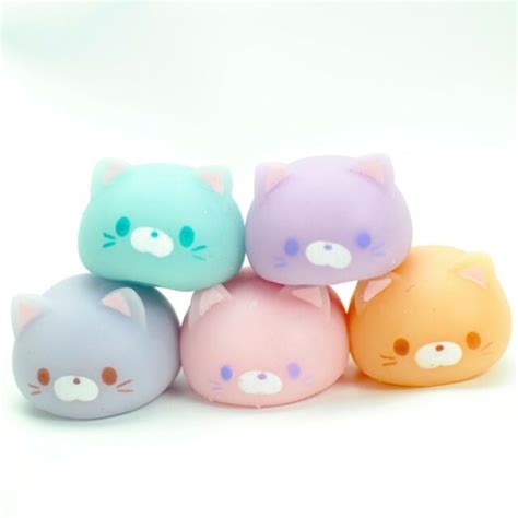 Mochi Squishy Cat Cell Phone Charm Pastel Blue Pink Purple Japanese