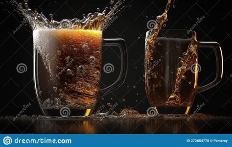 Close Up Two Cold Beers With Foam And Water Drops Generative Ai Stock