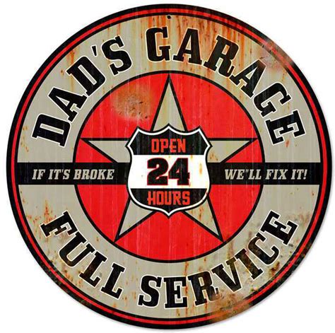 Retro Dads Garage Round Metal Sign 14 X 14 Inches