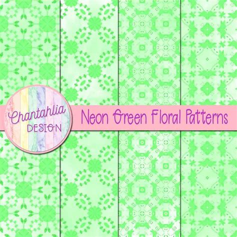 Free Digital Papers Featuring Neon Green Floral Patterns