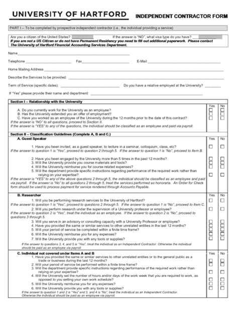 Independent Contractor Form Printable Pdf Download
