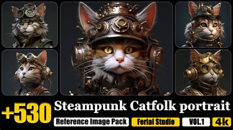Artstation 530 Steampunk Catfolk Portrait Reference Image Pack V1