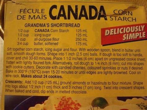 You can replace up to 25% of the total amount of flour used in the recipe with cornstarch. Canada Cornstarch Shortbread Recipe / Shortbread - recipe ...