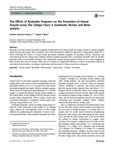 Pdf The Effects Of Bystander Programs On The Prevention Of Sexual Assault Across The College