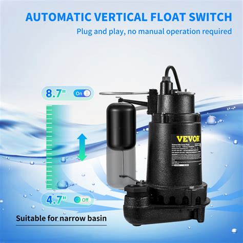 Vevor 1hp Sewage Pump 5600 Gph Cast Iron Submersible Sump Pump With Automatic Snap Action Float