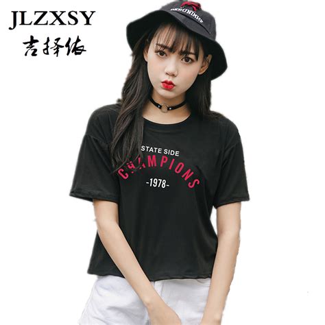 Jlzxsy 2017 New Summer Fashion Women O Neck Short Sleeves Letter Print Shirt Streetwear Cotton
