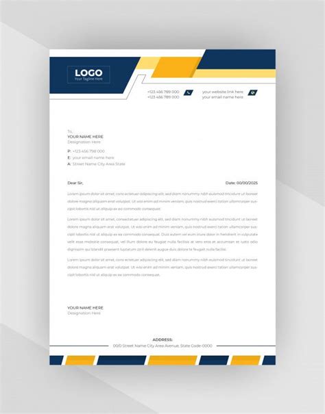 Free Vector Yellow And Blue Corporate Letterhead Template Design