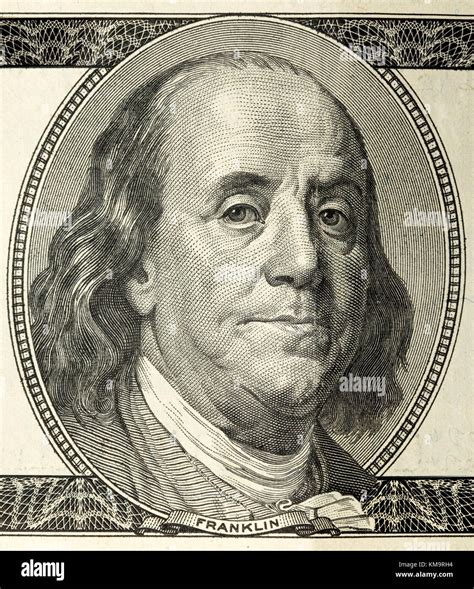Close Up Portrait Of Franklin With Hundred Dollar Bills Stock Photo Alamy