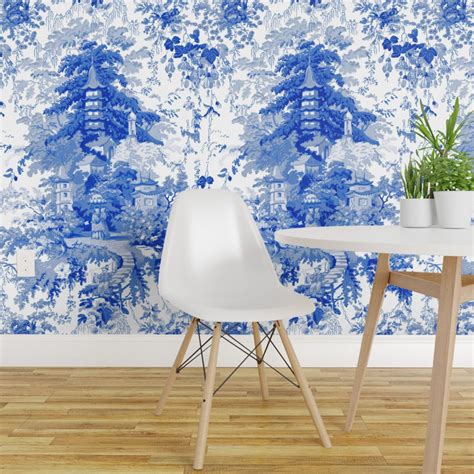 Peel And Stick Removable Wallpaper Blue And White Chinoiserie Toile