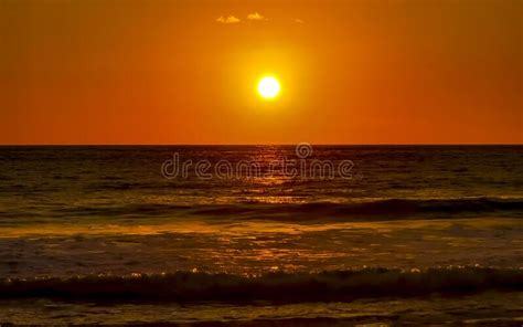 Colorful Golden Sunset Big Wave And Beach Puerto Escondido Mexico Stock