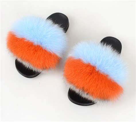 Wholesale Colorful P Fox Full Pelt Fur Sliders Df003 Colorful P