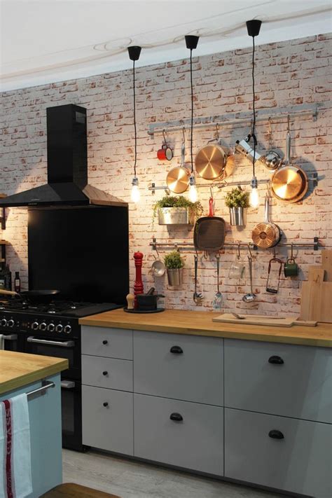 brick wallpaper for kitchen in 2020 | Brick wallpaper kitchen, Kitchen