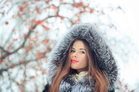 beautiful smiling girl on background of snowy stock image image of face forest 63940541