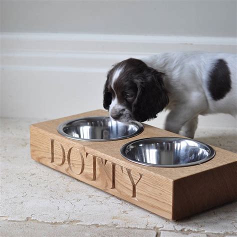 Personalised Solid Oak Dog Bowl By The Oak And Rope Company