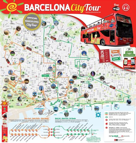 Barcelona Red Bus Tour Map Red Bus Tour Barcelona Map Catalonia Spain