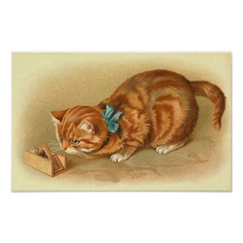 Cat And Mouse Poster Vintage Cat Orange Tabby Cats
