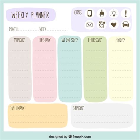 Colored Weekly Planner Free Vector