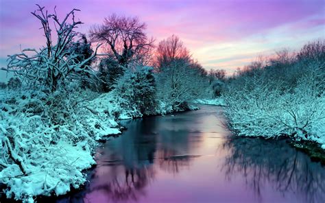 Winter River Nature Landscape Reflection Sunset Sunrise