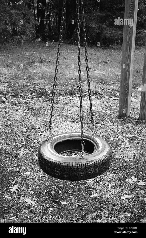 Tire Swing Supported By Three Chains Stock Photo Alamy