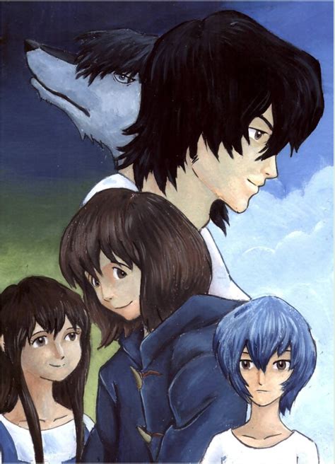 Ookami The Wolf Man And Hana With Their Children Yuki And Ame From