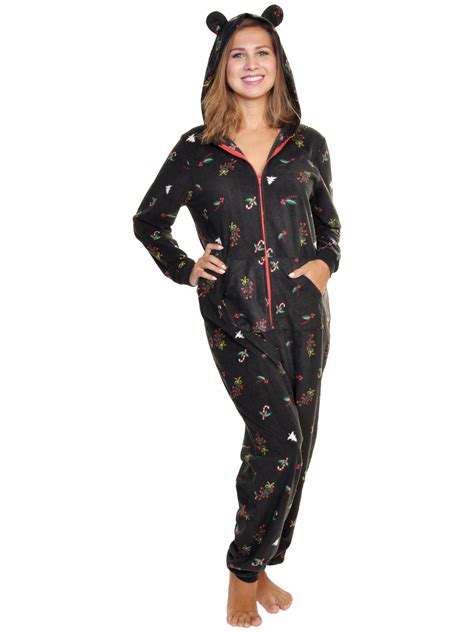 Angelina Womens Fleece Novelty One Piece Hooded Pajamas