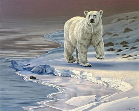 Polar Bear On Icy Shore Painting By Paul Krapf Fine Art America