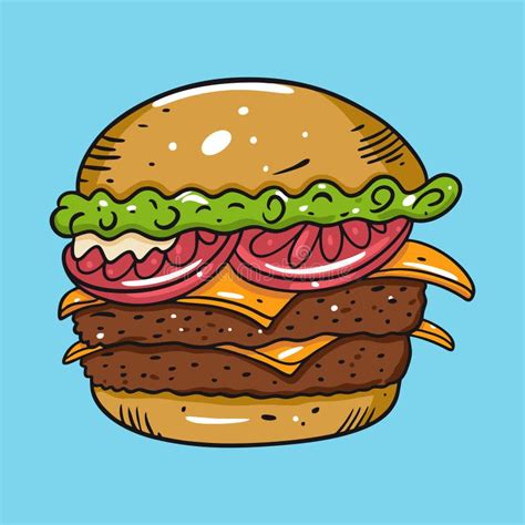 Cheeseburger Vector Illustration In Cartoon Style Isolated On Blue