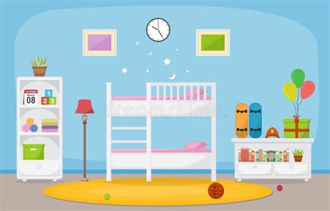 Baby Toddler Children Bedroom Interior Room Furniture Flat Design Stock