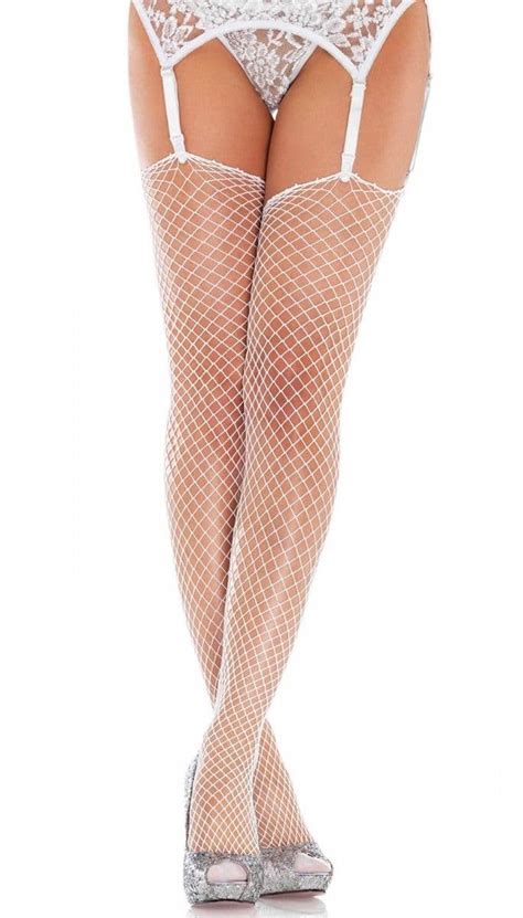 White Industrial Net Thigh High Stockings