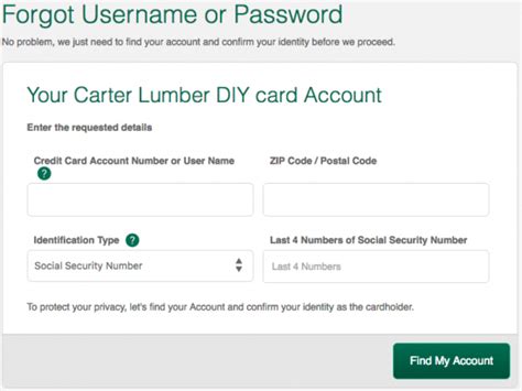 From there, you can make credit card payments, see your account features, and contact customer support. Carter Lumber DIY Credit Card Login | Make a Payment