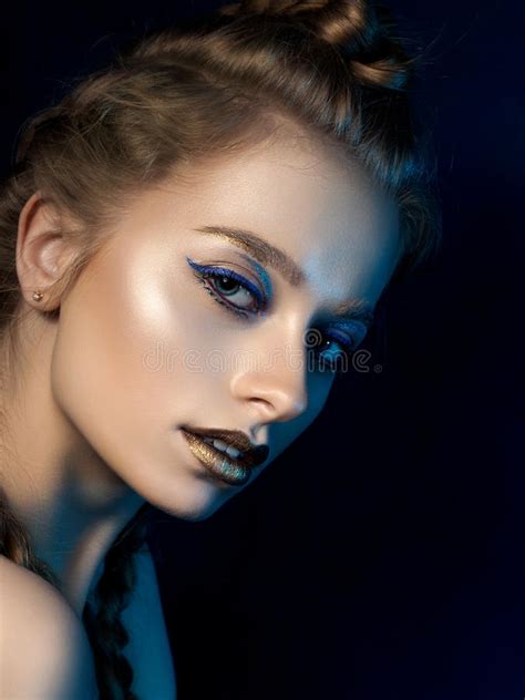 Beauty Portrait Of Young Woman With Modern Make Up Stock Photo Image