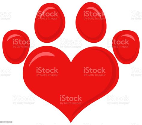 Red Love Paw Print Logo Flat Design Vector Illustration Stock