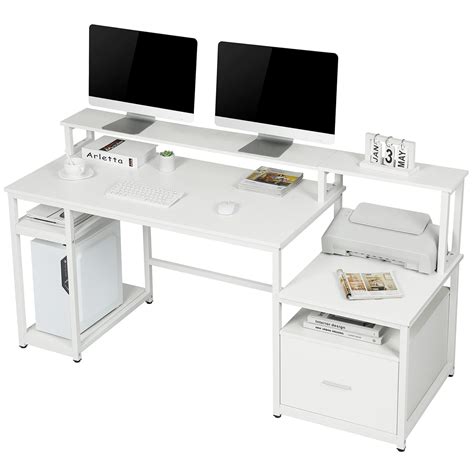 Sedeta Computer Desk With File Cabinet Drawer And Storage Shelves 66